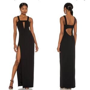 Katie May Take the Plunge Maxi Dress Cut Out Sleeveless Side Slit Crepe Black